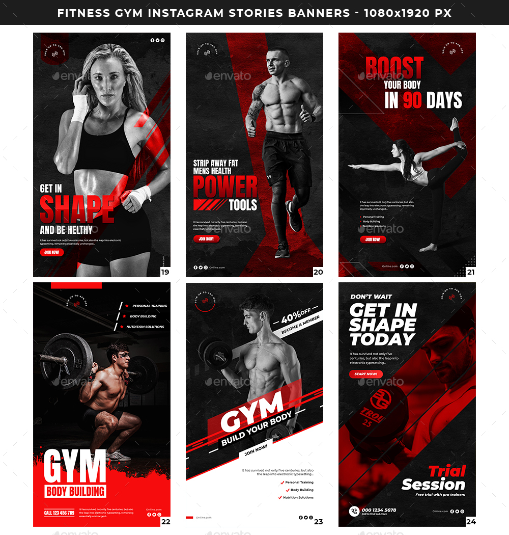 30Instagram Fitness GYM Stories,  Elements GraphicRiver